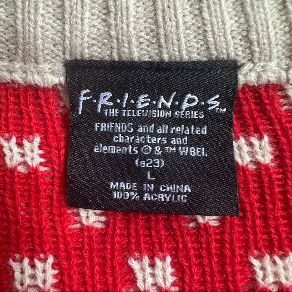 FRIENDS TV Series Cream Red Holiday Christmas Sweater Unisex‎ Size Large EUC - Picture 5 of 6